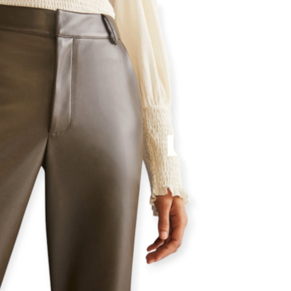 ANTHROPOLOGIE Avec Les Filles Flared Faux Leather Pants Olive Moss Sz Small - Picture 2 of 14